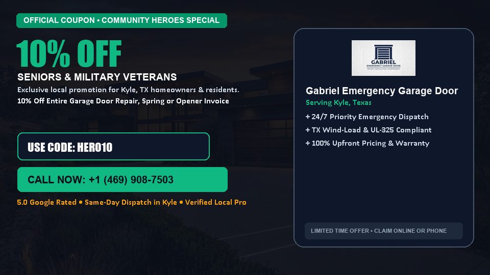 Gabriel Emergency Garage Door 10% OFF Seniors & Military Veterans in Kyle, TX